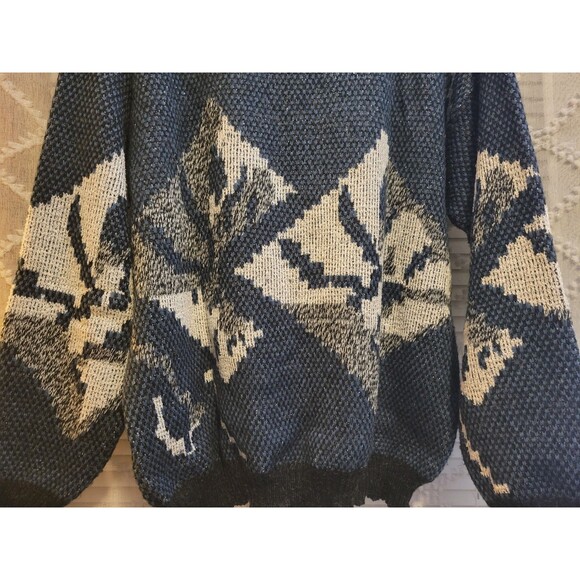 Vintage Mens Sweater Large Geometric Acrylic Cosby Preppy Old Money Aspen Lodge - Picture 9 of 16